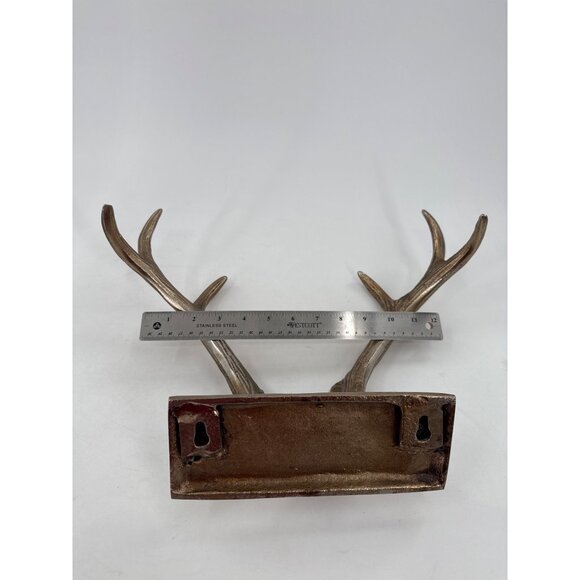 Rustic Wall-Mounted Antler Hook Rack Bronze Finish Sturdy Metal Design 10" Wide - Picture 6 of 6